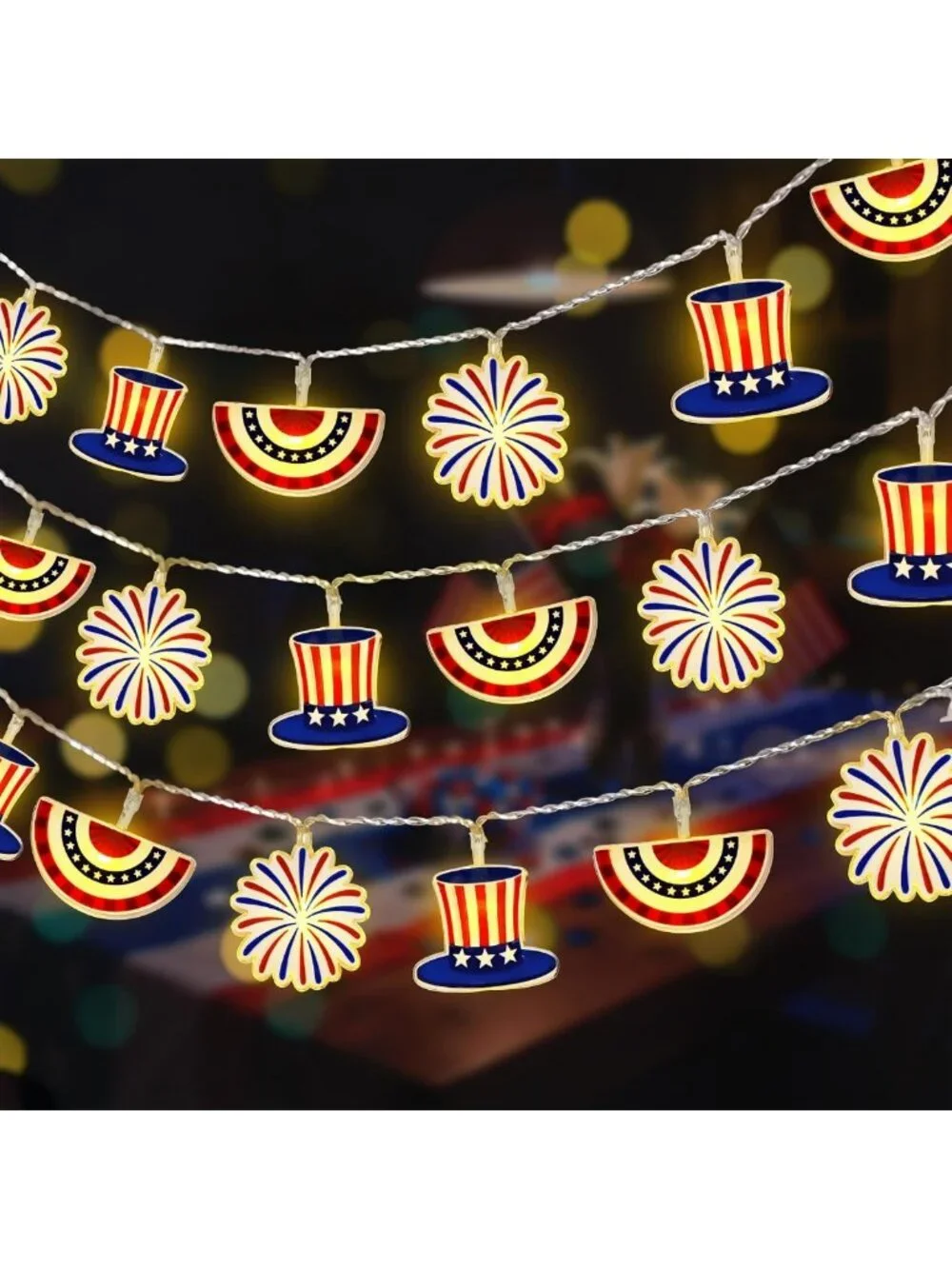 10FT Battery Operated 4th of July Lights | Patriotic Red, White & Blue Decor